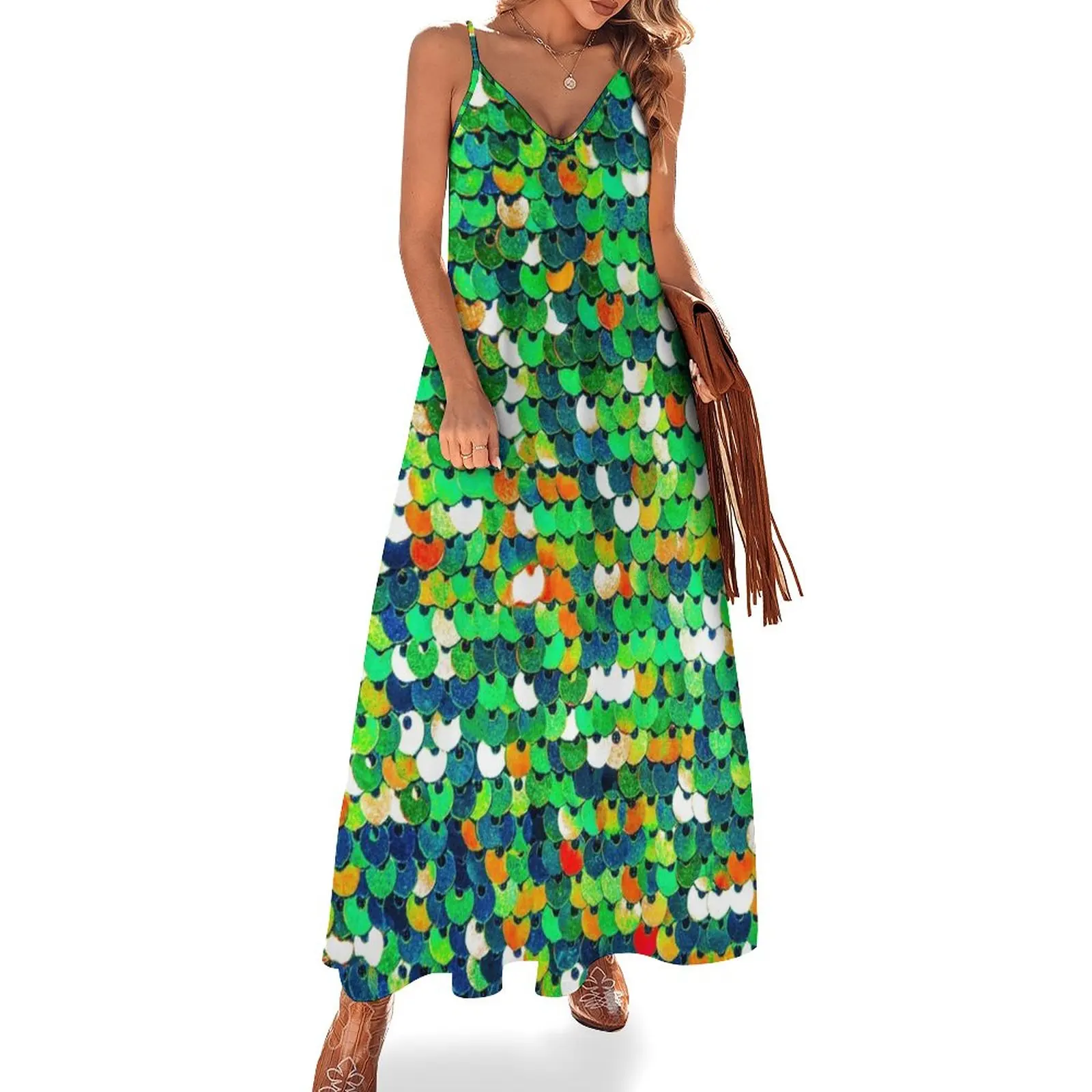 

Funky Sequins Sleeveless Dress Women's summer suit birthday dress for women