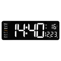 Large Digital LED Wall Clock with Temperature, Date, Week Display, Remote Control, and Dual Alarm - 16 inch (White)