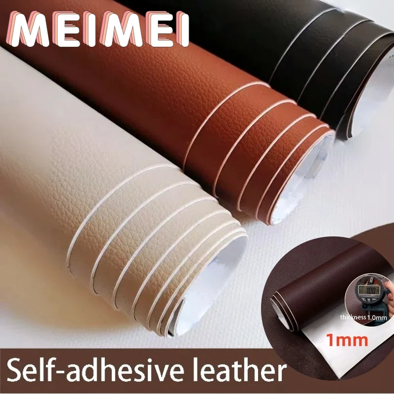 

Large Size 40x300cm Repair Furniture Self-adhesive Leather Thick 1mm Leather for Bed Chair High Viscosity Litchi Stria Leather