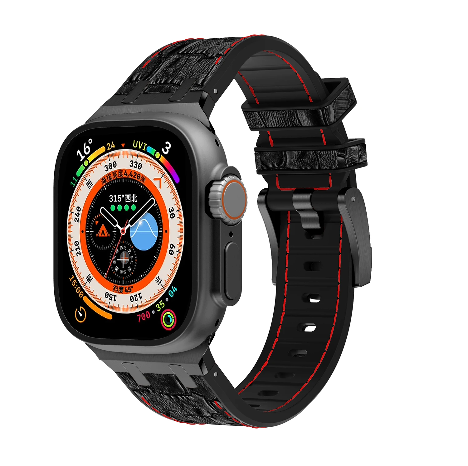 Leather Strap For Apple Watch Ultra 2 49mm 9 8 7 45mm 41mm Crocodile Watchband for iWatch Series 6 5 4 3 SE 2 44mm 40mm Bracelet