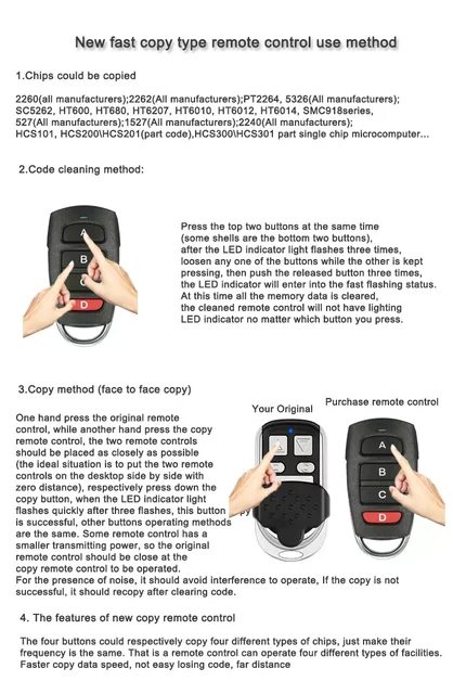 5PCS universal gate command remote control 433 rf remote garage control 433 mhz clone Garage key 5