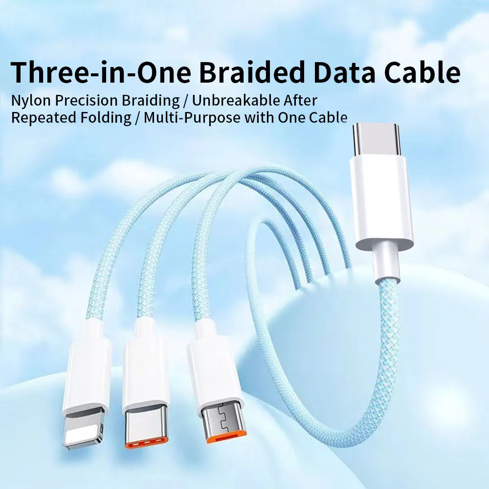 Versatile 3-in-1 Fast Charging Cable - 100W, USB-C, Micro USB, Lightning