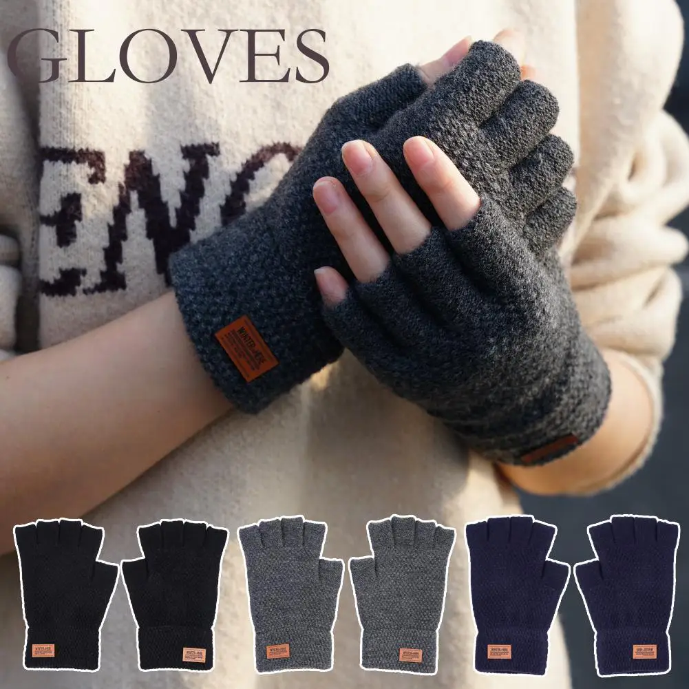 

1Pair Fingerless Gloves Thermal Knitted Half Finger Black Gloves Wool Faux Vintage Mitten Alpaca Warm N2M2