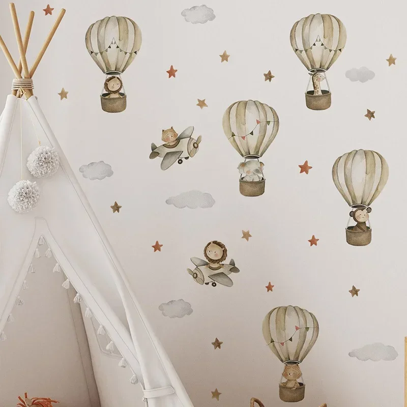 Nordic Cartoon Animals Elephant Giraffe Hot Air Balloon wall stickers luminous wall stickers vinyl decal stickers children room decoration for Kids Boys Girls Baby Room Decoration Children Wallpaper