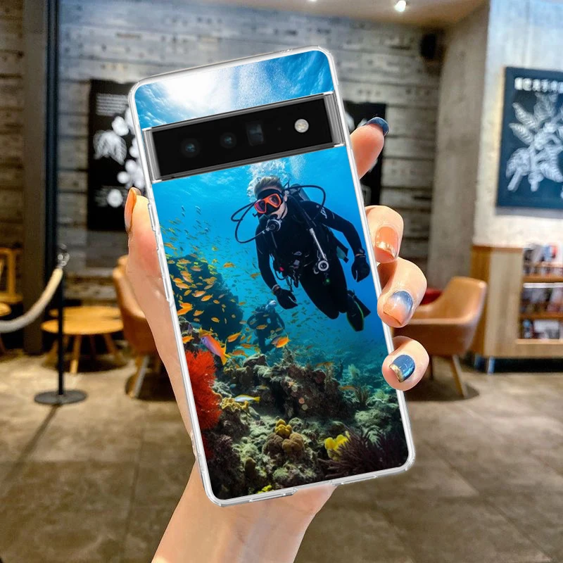 Transparent Soft TPU Phone Case with Diver Design – Clear and Durable Cover