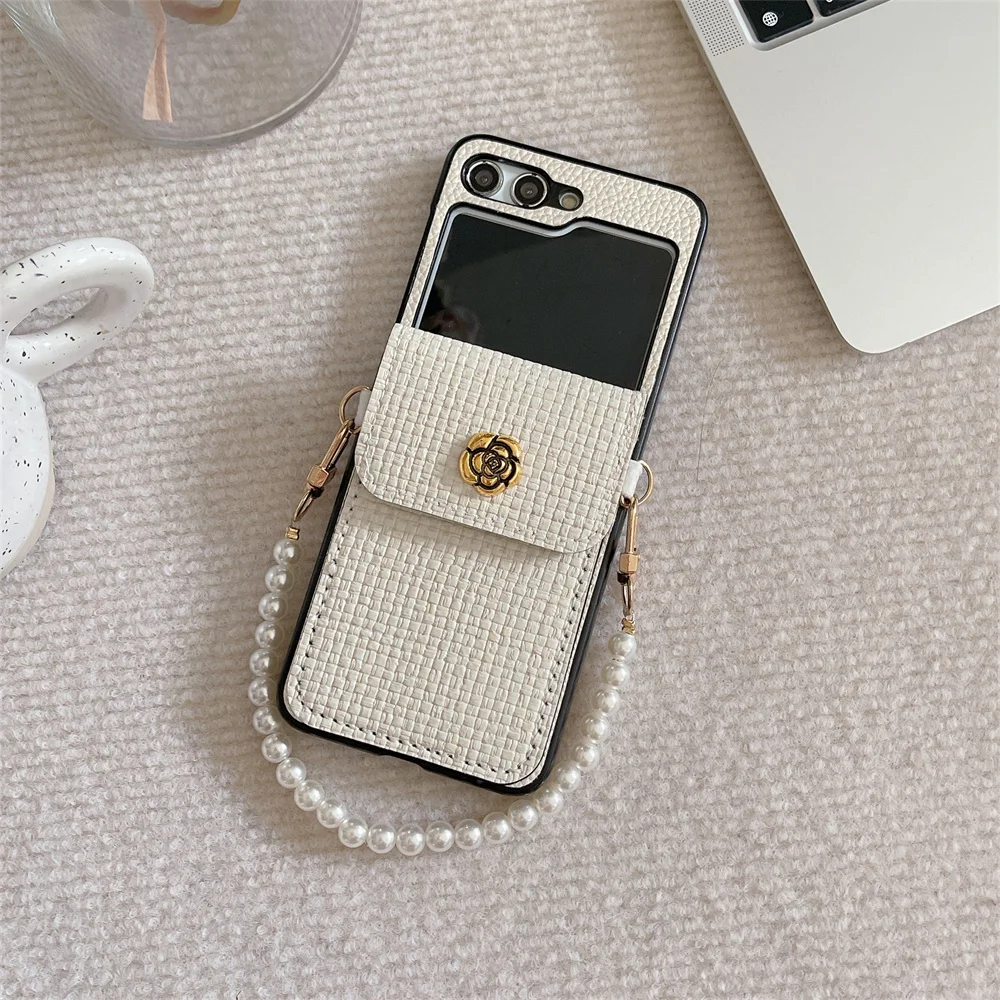 Luxury Woven Texture PU Leather Card Holder Wrist Strap Phone Case