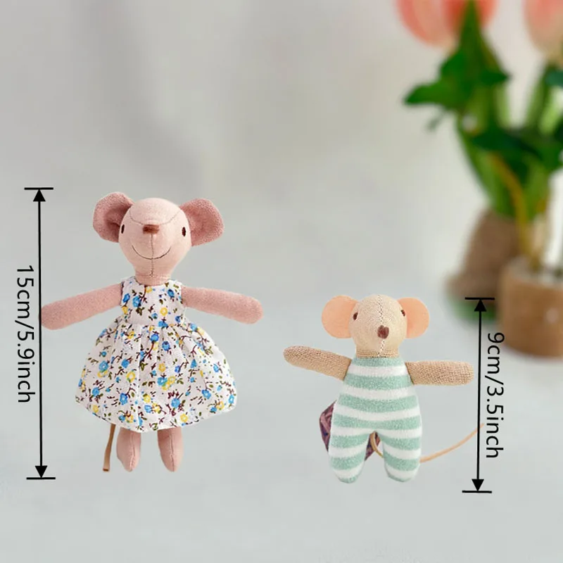 Miniature Mouse Dollhouse Figurines - Festive Decor & Perfect Gift Ornament (1:12 Scale, 5.9-inch)