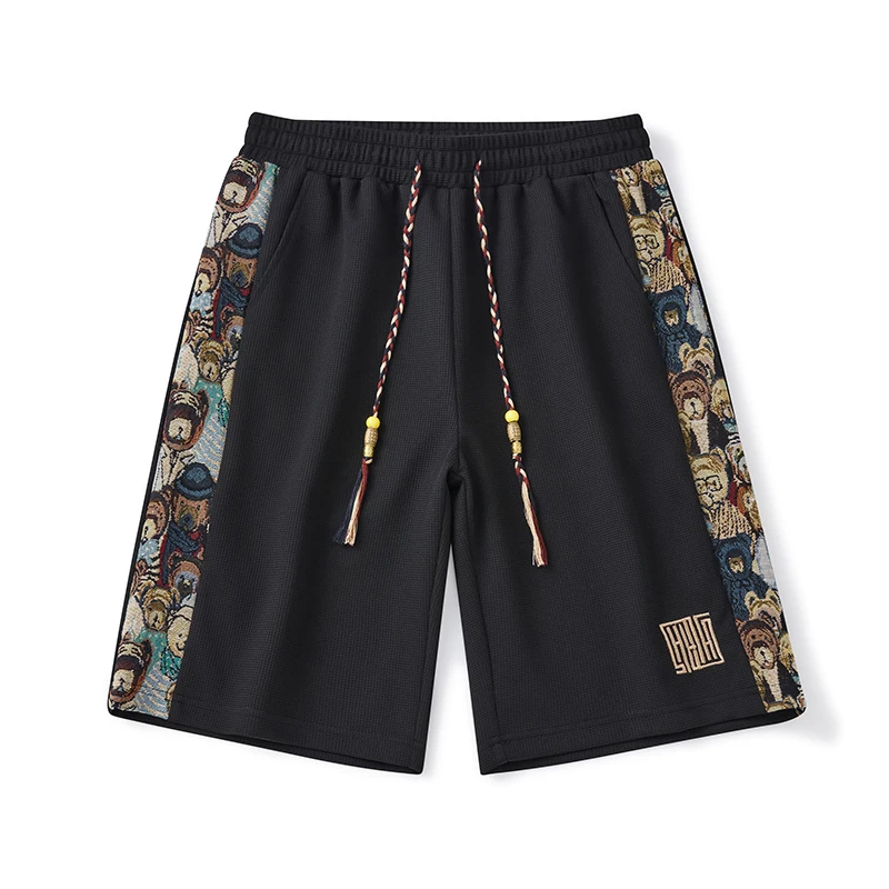 Summer Fashion New Men's Five Pants Drawstring Elastic Waist Beautifully Embroidered Shorts Loose Breathable Men's Clothing 3