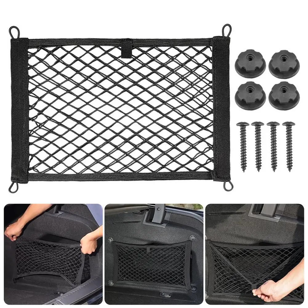 2 Pieces Stretchable Small Cargo Net Pocket Storage Mesh Net Elastic  Automotive Cargo Net Storage Pouch with Velcro for Truck Car SUV Boats