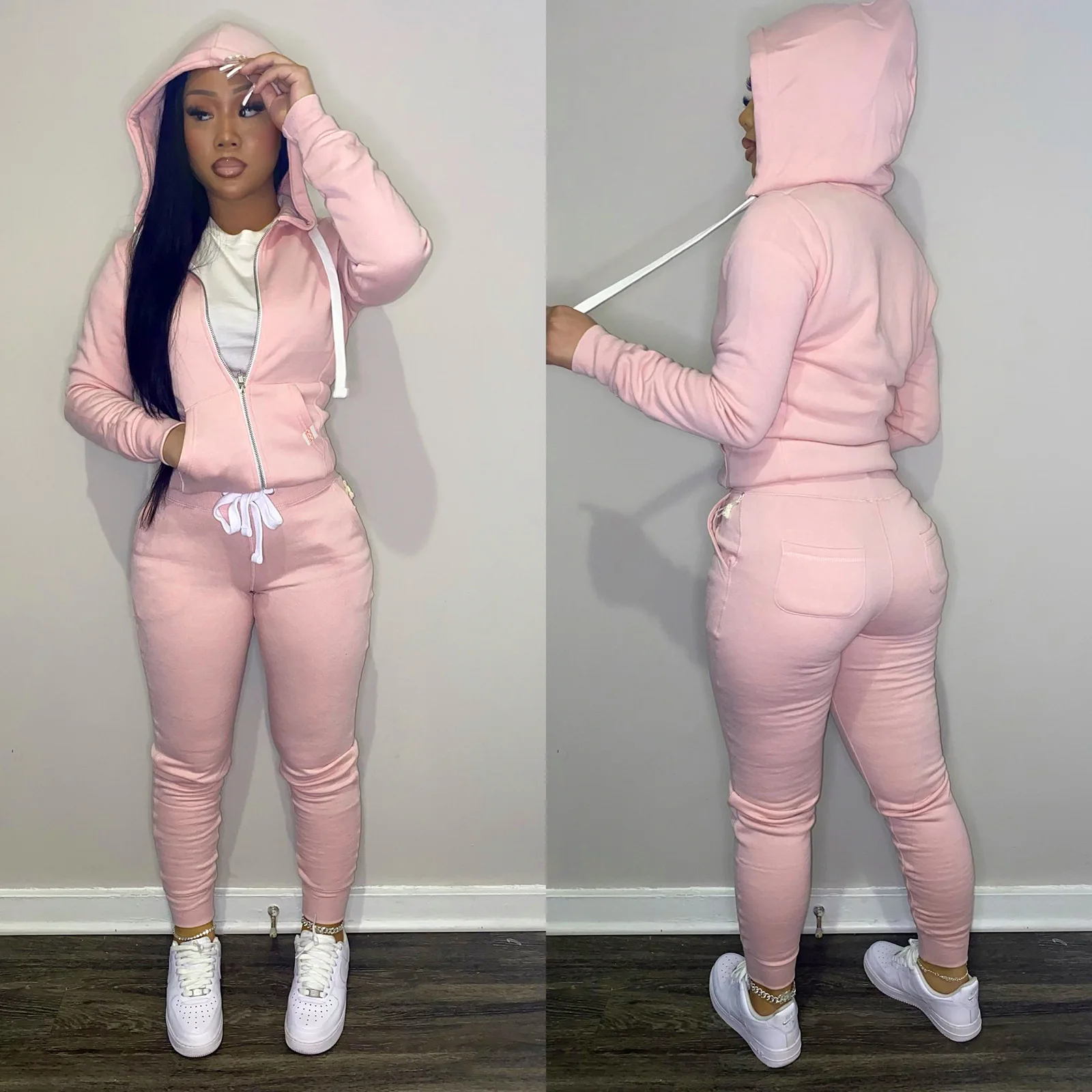 Cropped Jacket Tracksuit Two Piece Set Elegant 2 Pieces Sets Sweat Pant 2022 Women Luxury Outfit Sweatsuit Zip Up Hoodie Jackets