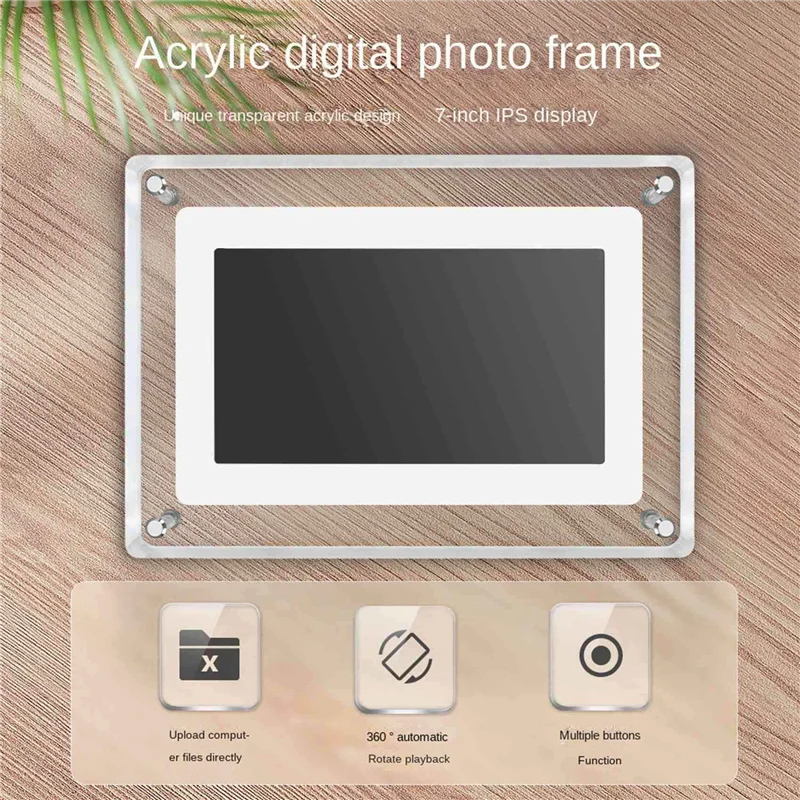 Digital Photo Frame Acrylic 7 Inch 1500Mah IPS Screen 4Gb Memory Desktop Video Player