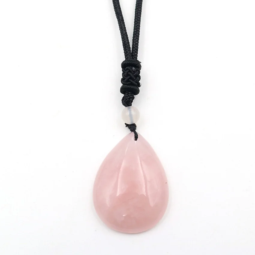 XSM Reiki Healing Natural Crystal Rose Quartz Water Drop Pendant Tree of Life Hexagon Moon Wire Wrapped Pendant Necklace Jewelry