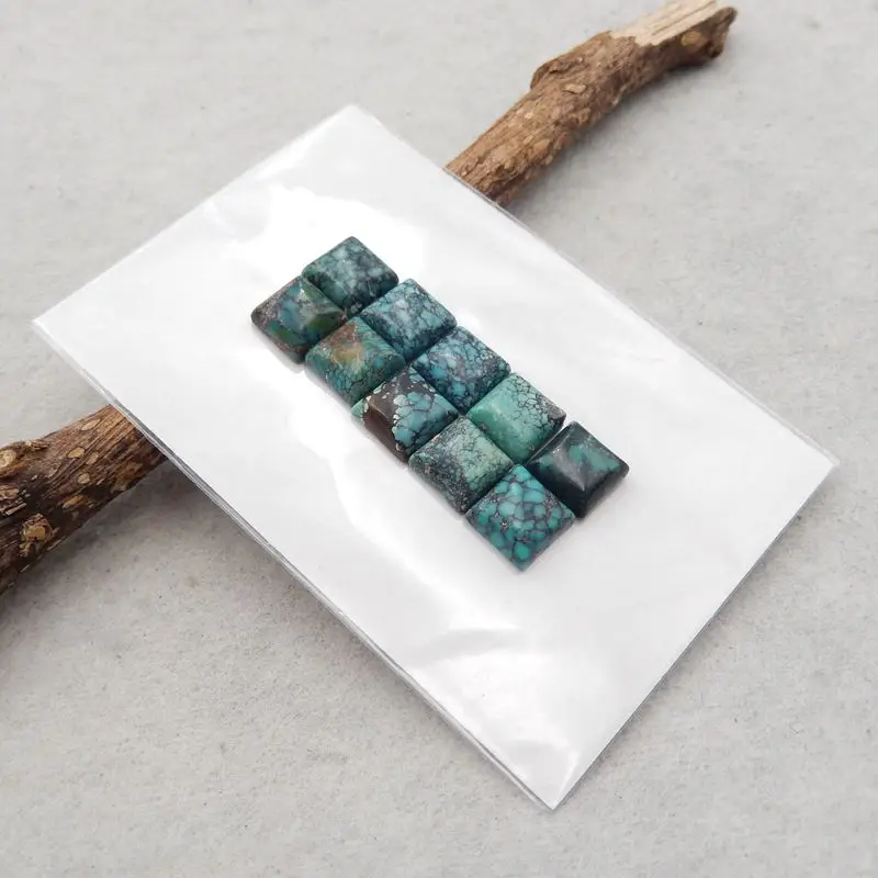 Semiprecious Jewelry 10Pcs Natural Stone Turquoise Square Cabochons Flatback 7x3mm 3g