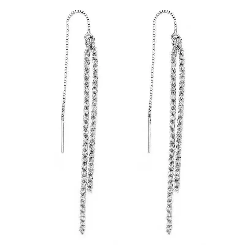 Klassische Modische Lange Quasten Glänzende Silberfarbene Tropfen-Ohrringe für Frauen Luxuriöse Hochzeits-Braut Korea Ohrringe Schmuck Geschenke – Detail 6