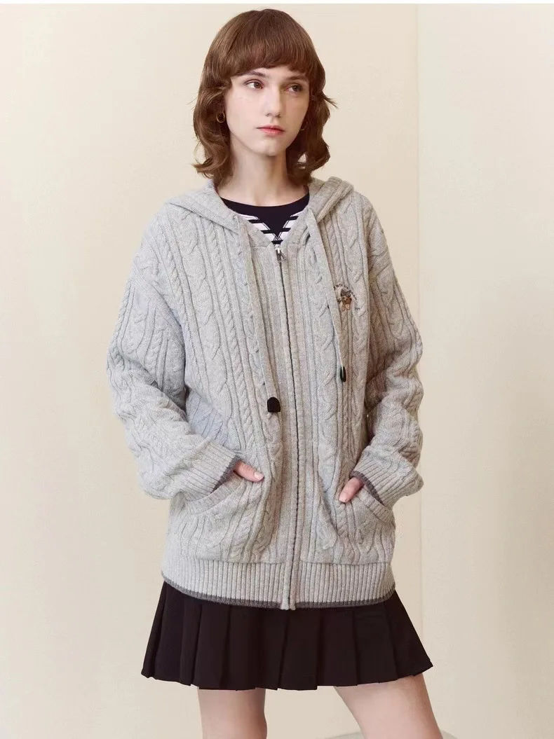 

Hooded Casual Cardigans , Grey Color , Zipper Knitted Sweater Coat , Winter Full Sleeves Jumper, Vestidos Para Mujer, Traf