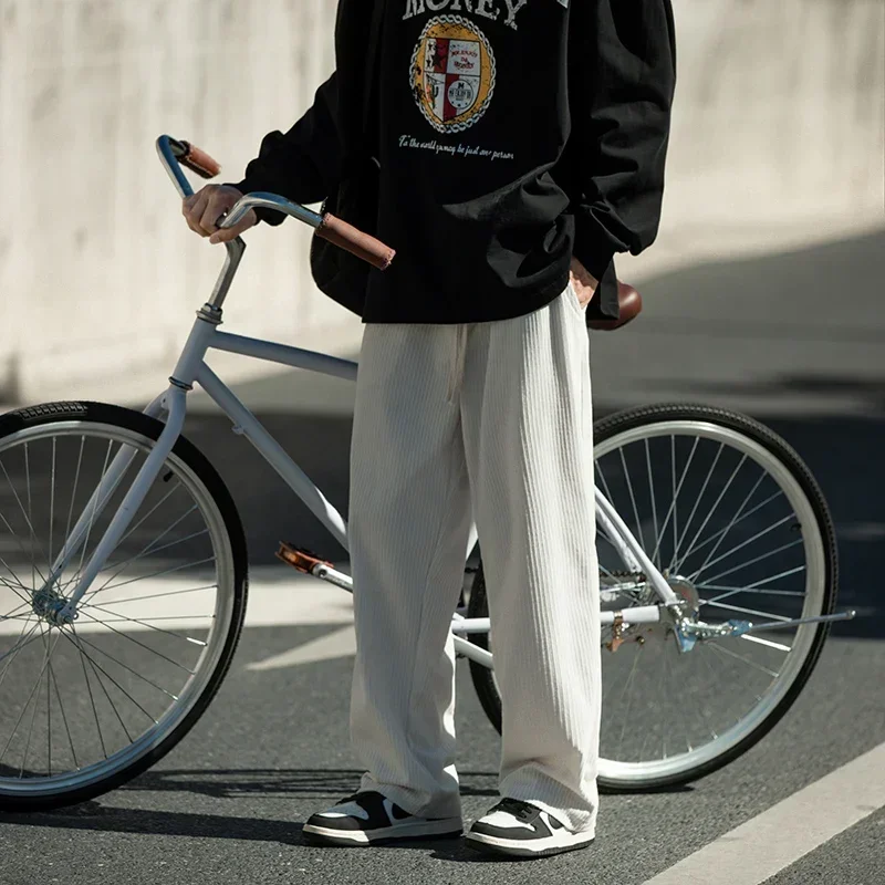 2023 new men's casual pants loose straight corduroy pants stretch waist sweatpants fashion street spring sports jogging pants
