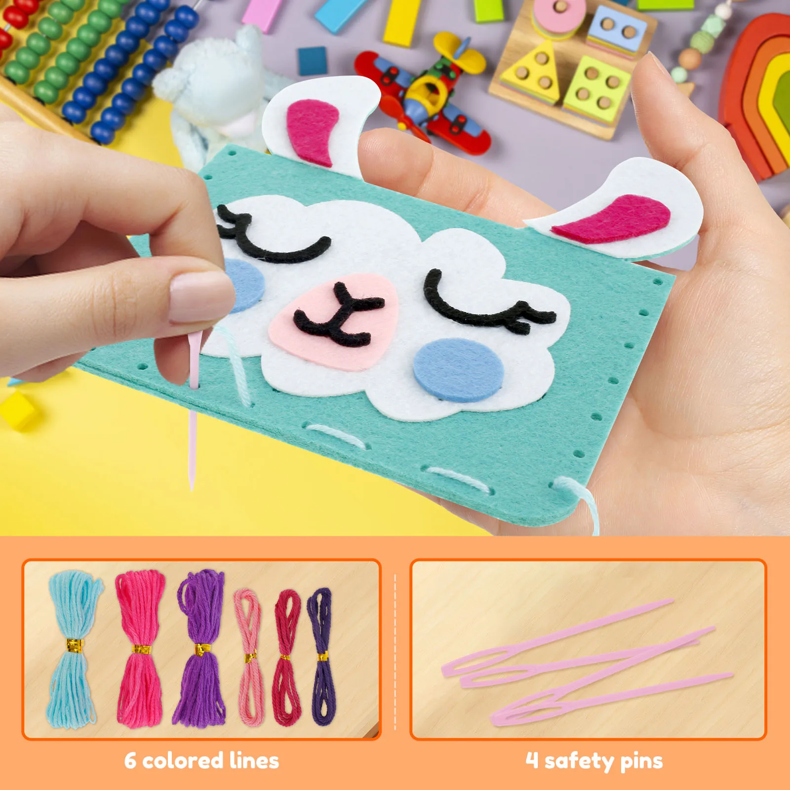 8Pc Kids Sewing Kit Hand DIY Felt Sewing Kit Educational Toy Craft Material Bag for Beginner Learn Handmade Felt Pack Set