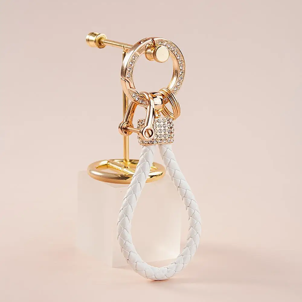 Handcrafted Braided Rope Keychain with Sparkling Rhinestones - Stylish Monochrome Fashion Accessory