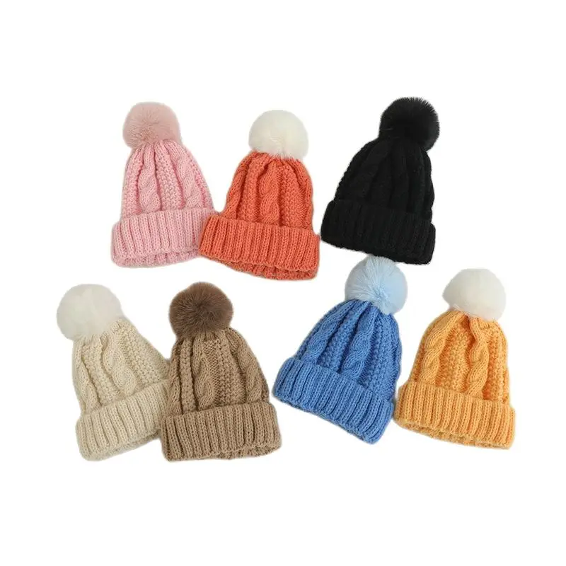 

Baby Boy Hat Pompom Girls Baggy Cap Beanie Autumn Winter Warm Knit Kids Hats Elastic Bonnet Outdoor Windproof Casual Keep Warm