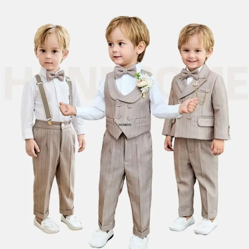 Boys Suit Set Baby Kids Beaufitul Photograph Suit Flower Boys Luxurious Birthday Dress Children Formal Wedding Performance Dance Tuxedo Wear