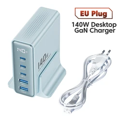 Toocki 140W GaN 5 - in - 1 Desktop Fast Charger with LED Display - EU Blue