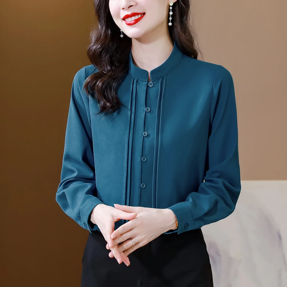 High Quality French Style Chic Folds Shirts Women Long Sleeve