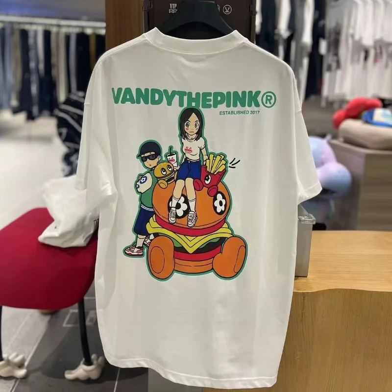 

Футболки VANDYTHEPINK 24SS, Высококачественная хлопковая Футболка с мультяшным принтом и логотипом, летняя футболка с коротким рукавом для мужчин и женщин
