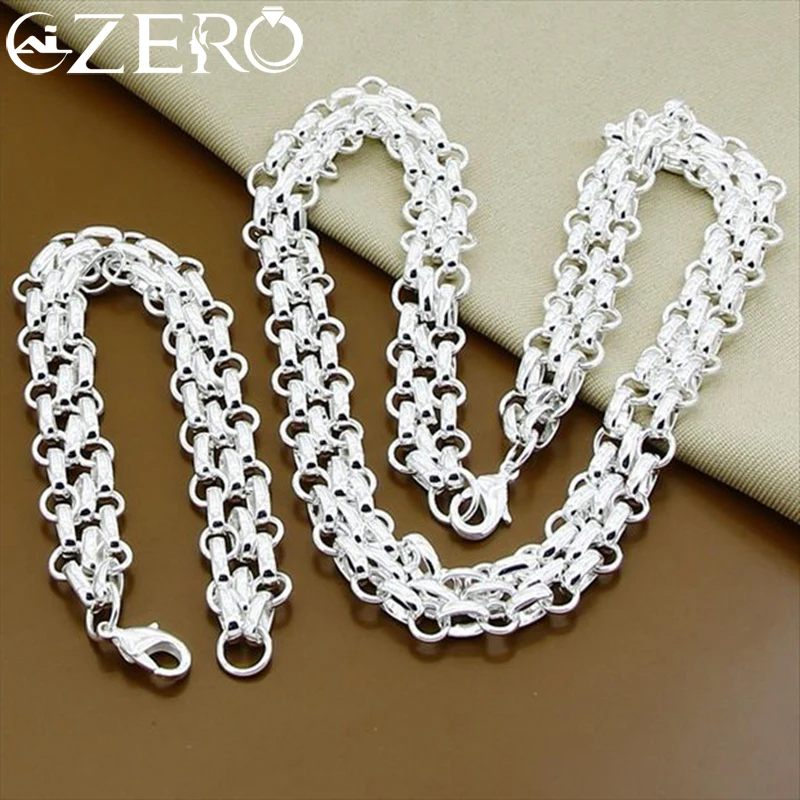 

ALIZERO 925 Sterling Silver Interlock Chain Necklace Bracelet Set for Women Man Wedding Engagement Party Jewelry Gifts