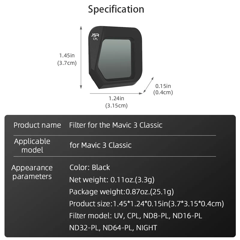 Specification J53 1.45*1.24*0.15in(3.7*3.15*