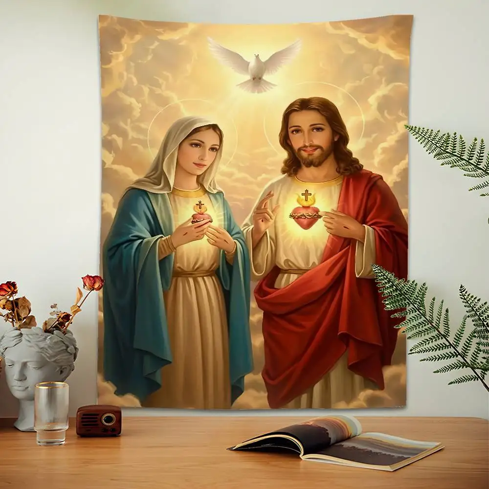 Virgin Mary Cross Tapestry – Christian Wall & Festival Decor 3