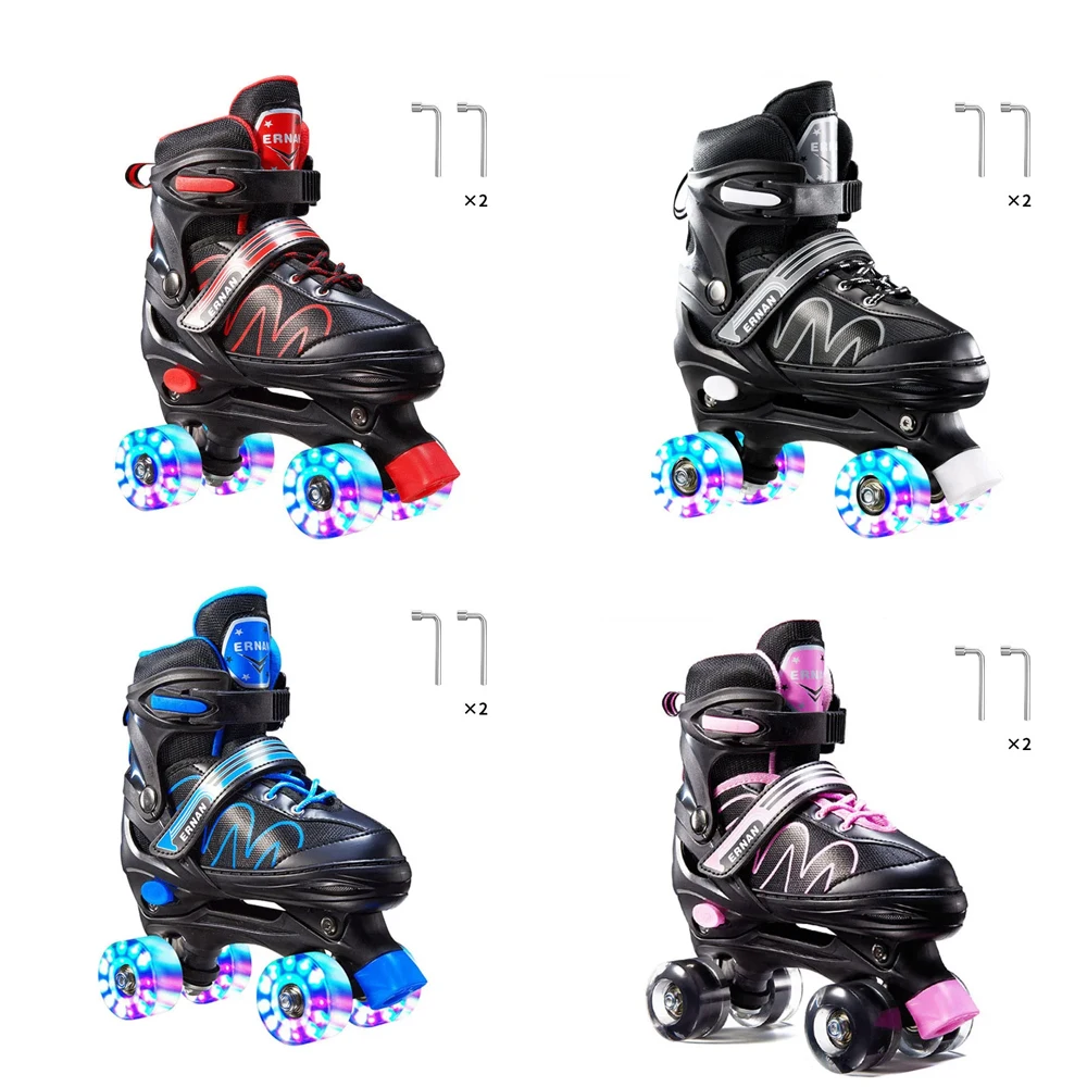 Double Row Quad Roller Skates Flashing 4 Wheels Skate Shoes Adult Kids Boys Girls Outdoor Skating Sneakers For Beginner Gifts