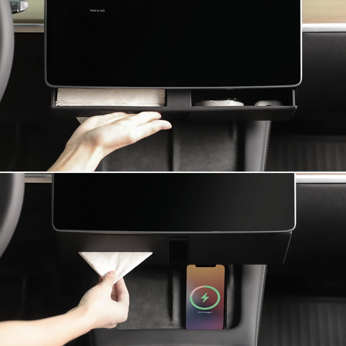 TPARTS Hidden Magnetic (Under Screen) Storage Box for Tesla Model