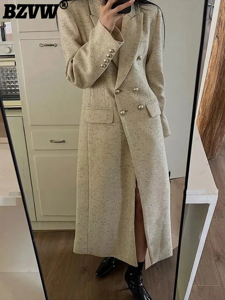 

BZVW Temperament Double Breasted Coat Women's 2023 Autumn/Winter New Suit Collar Fashion Waist Long Trench Coats Female 25X3644
