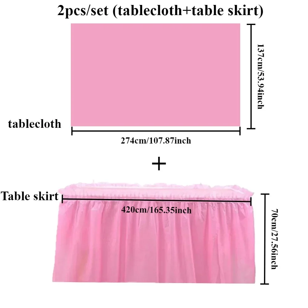 2pcs/set Tablecloth Set Disposable Solid Color Table Cover Table Skirts for Happy Birthday Party Wedding and Festival Decoration