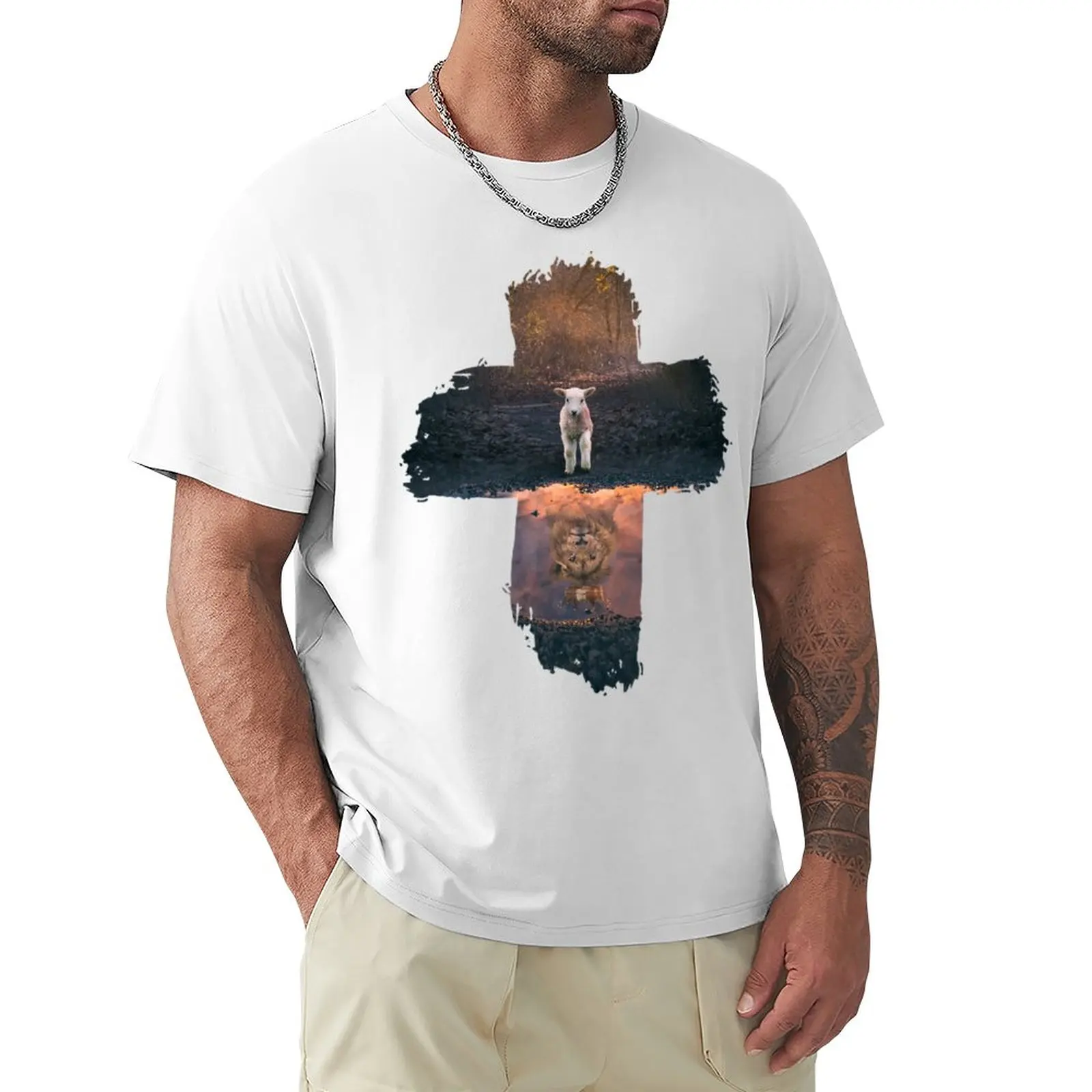 

The Lamb and the Lion T-Shirt oversized t shirt Short sleeve tee man clothes mens graphic t-shirts hip hop