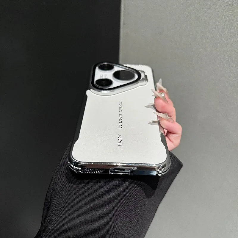 PU Leather Electroplated Frame Case with Camera Protection and Bracket Stand