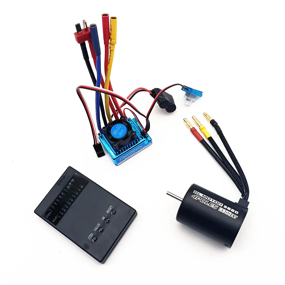 Contrôleur ESC Brushless 80A pour voiture RC, vue de dessus montrant les connexions