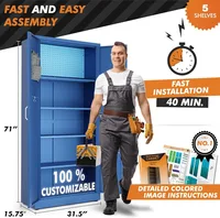 Metal Storage Cabinet with Digital Lock  Garage Storage Cabinet  Pegboard  71" Lockable Tool Cabinet  Locking Cabinets Dark Blue 2