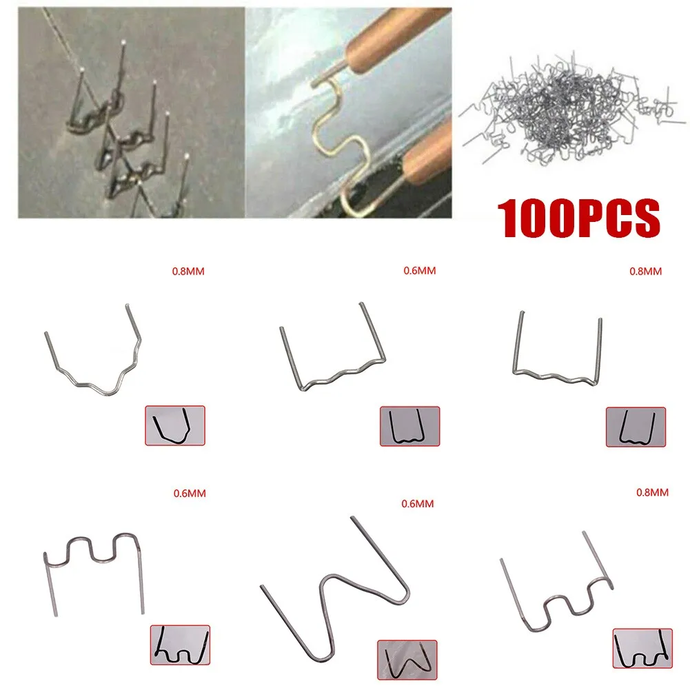Welding Nail Gun Nails 100pc Hot Stapler Staples 0.8/0.6mm For Plastic Welder Hot Welding Machine Bumper Car Repair Kit