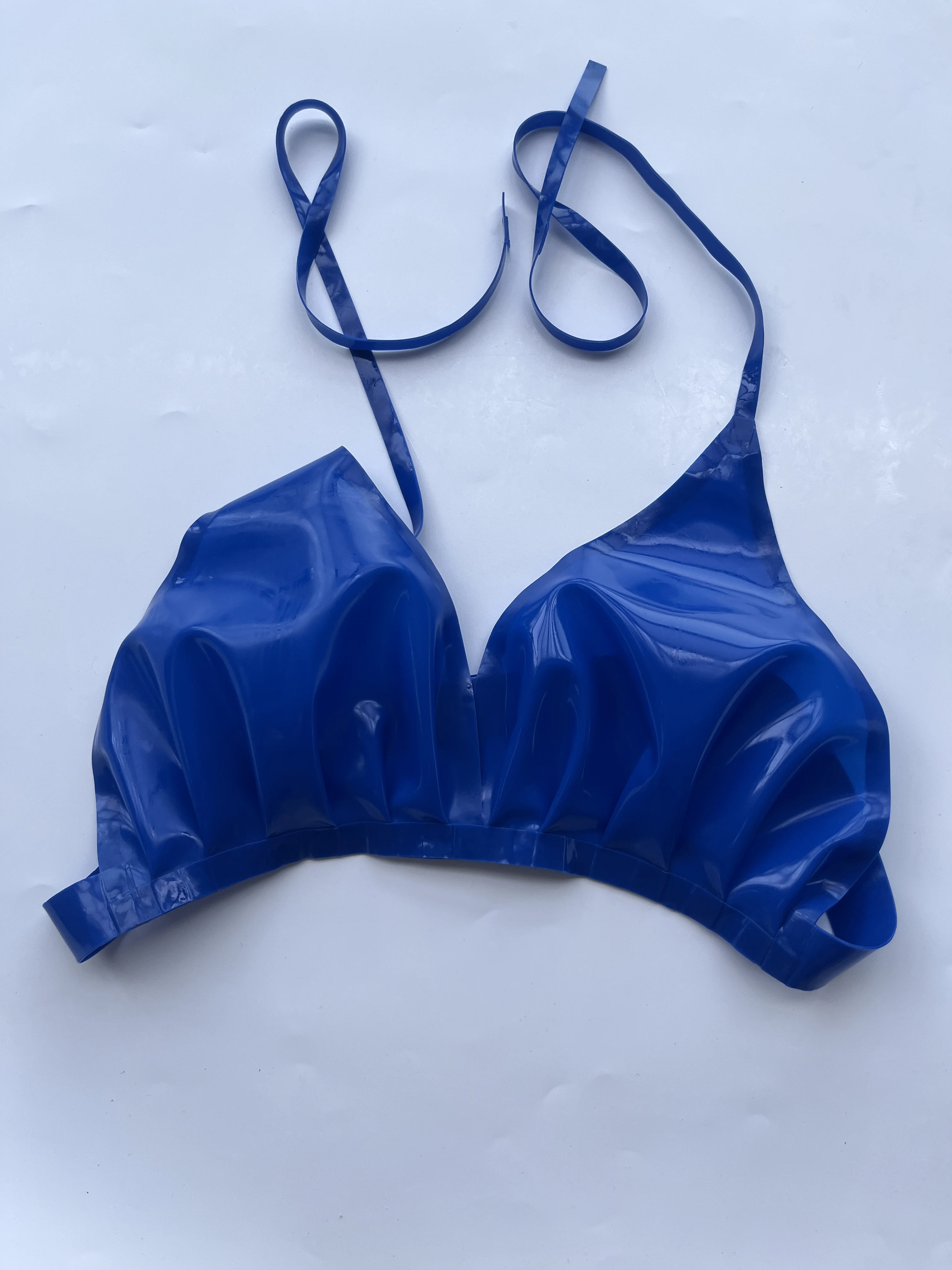 Sexy Women Lingerie Red Natural Halter Latex Bra Rubber Underwear with Back Button or Lace