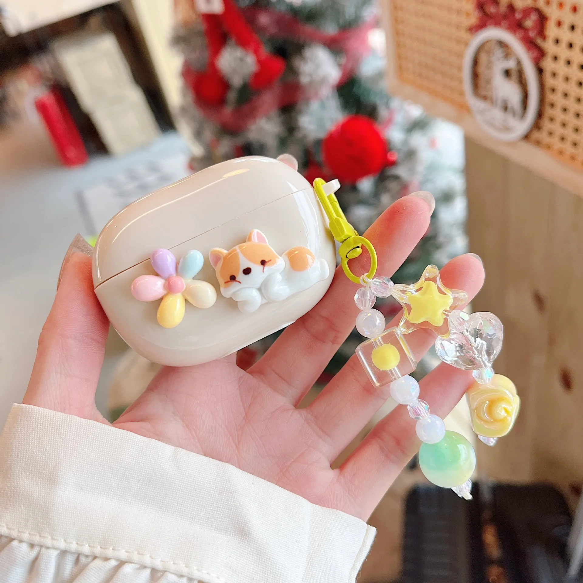 Cartoon Beige Protective Cover with Pendant for Wireless Bluetooth Headphones