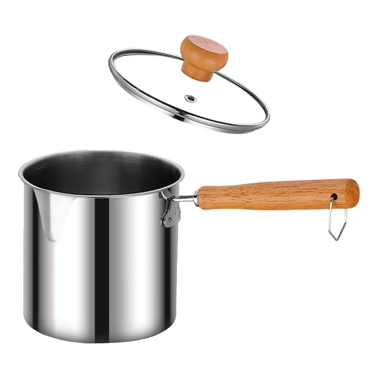 Deep Fry Pot with Wooden Handle Small Cookware Cooking Kitchen Frying Pan for Camping Home Party Kitchen Dried
