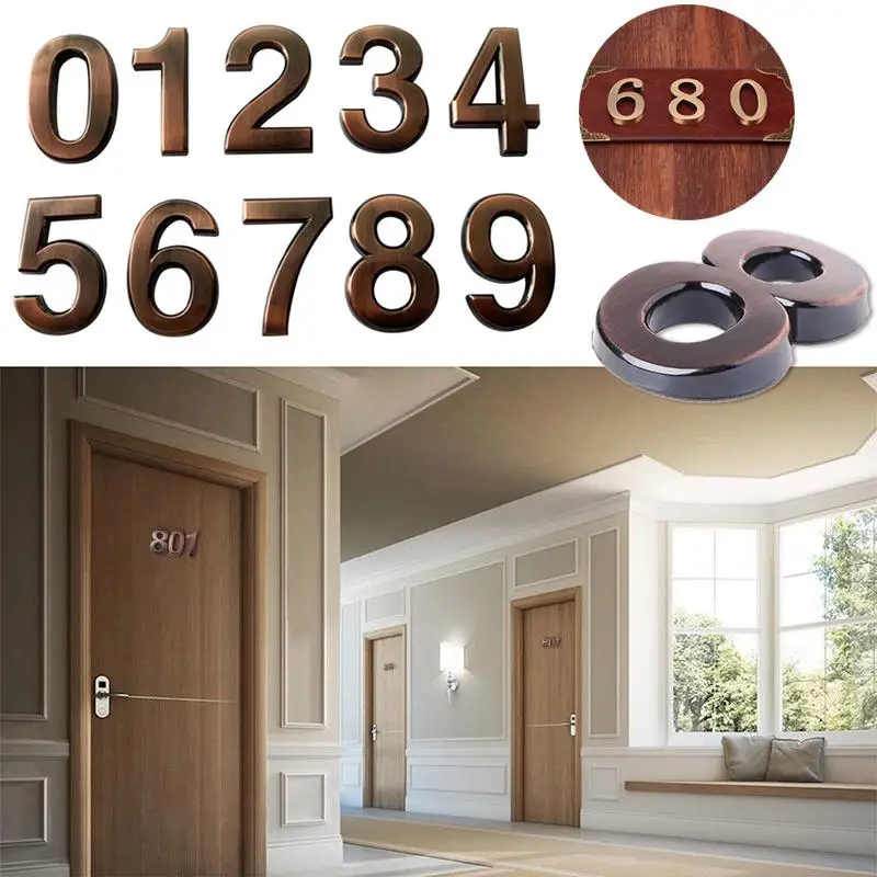House Number Signs Vintage Bronze 3D 0-9 Number Sticker Metal Digital For Home and Hotel