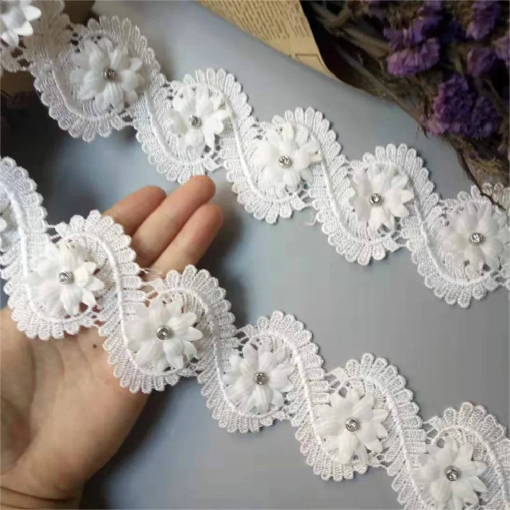 

2 yard White Leaf Pearl Polyester Flower Embroidered Lace Trim Ribbon Applique Fabric Handmade DIY Sewing Craft Decoration