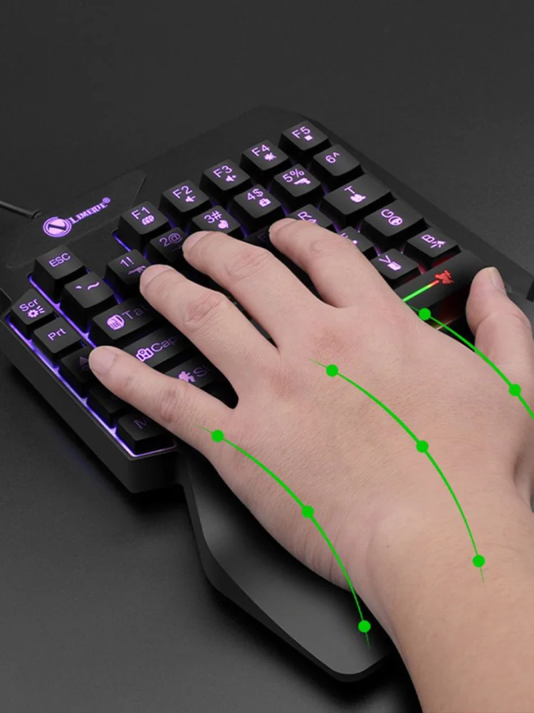 Mechanical one-handed light game wired keyboard, radium engraving characters, engineering hand support - 3