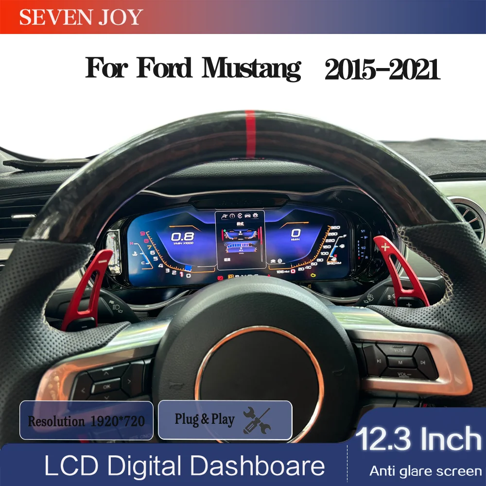 Panel de Instrumentos Digital de 12.3 Pulgadas para Ford Mustang (2015-2021), Odómetro, Tacómetro, Compatible con iOS y CarPlay 1