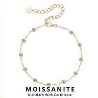 Lnngy 925 Sterling Silver Adjustable Bracelets Certified 2.5mm Bezel Moissanite Cuff Bracelet For Women Hand Chain Jewelry Gift