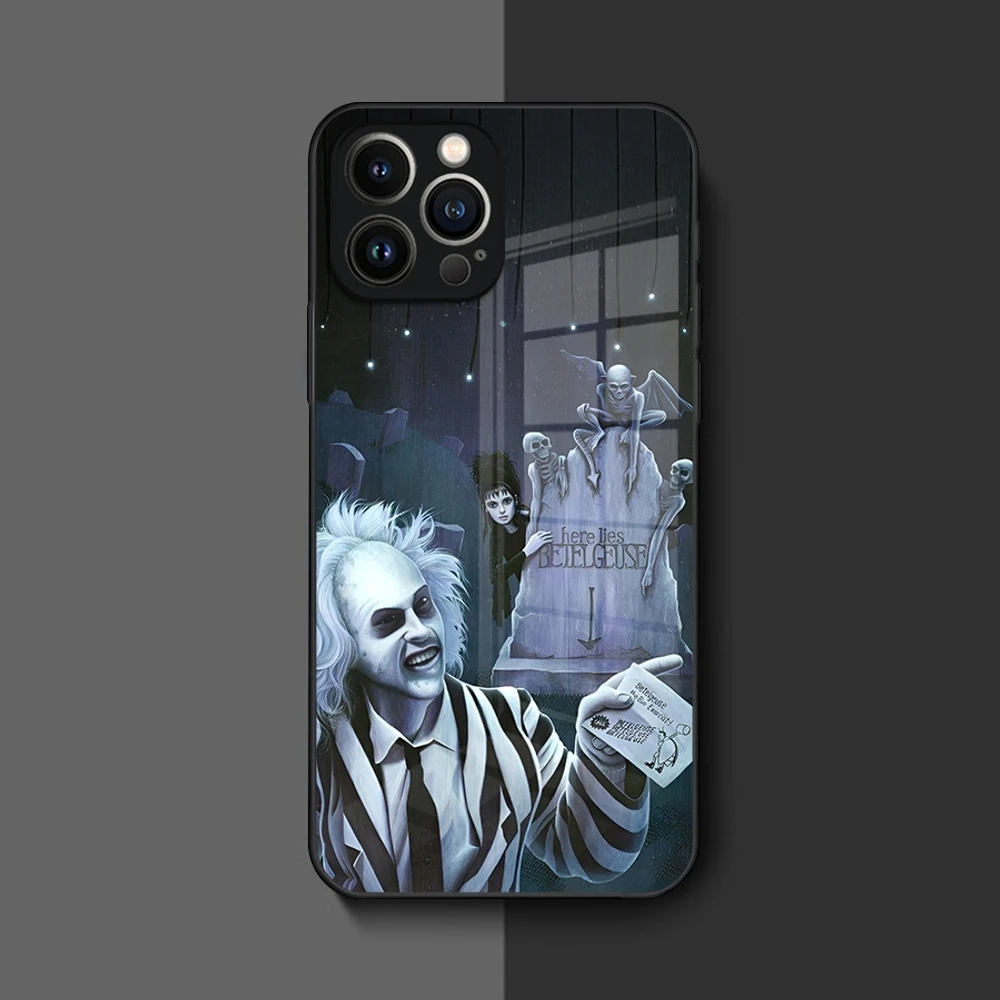 thumbnail image 1 of Funda de teléfono B-BeetlejuiceS-S 2 para iPhone 16 15 14 12 11 13 Pro Max Mini 8 X Xr Xs Puls Cubierta de vidrio negro, 1 of 4