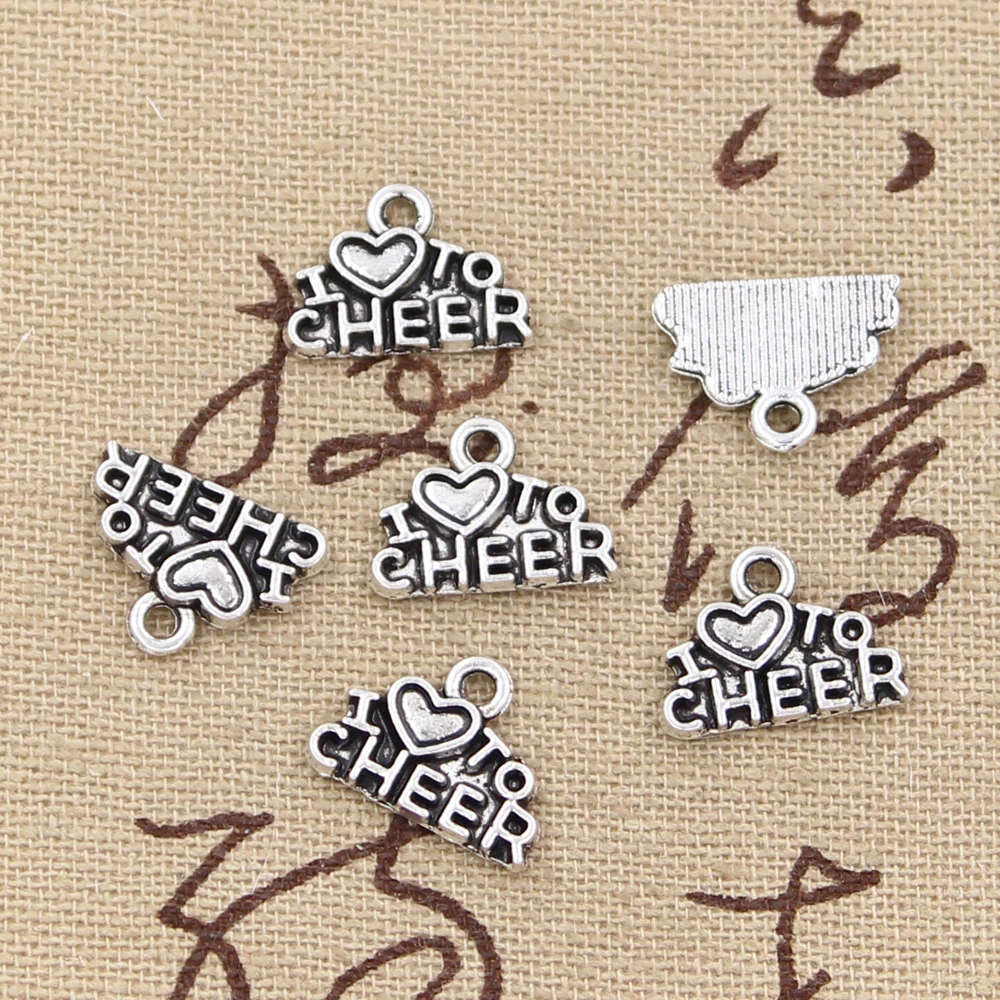 50pcs Charms I Love To Cheer 14x10mm Antique Silver Color Pendants DIY Necklace Crafts Making Findings Handmade Tibetan Jewelry
