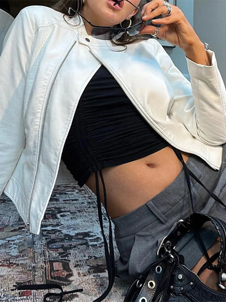

SEASONS Zippers Faux Leather Women Jacket Coat Autumn Streetwear Casual Fashion Winter PU Outwear Harajuku Overcoat ASCO85619